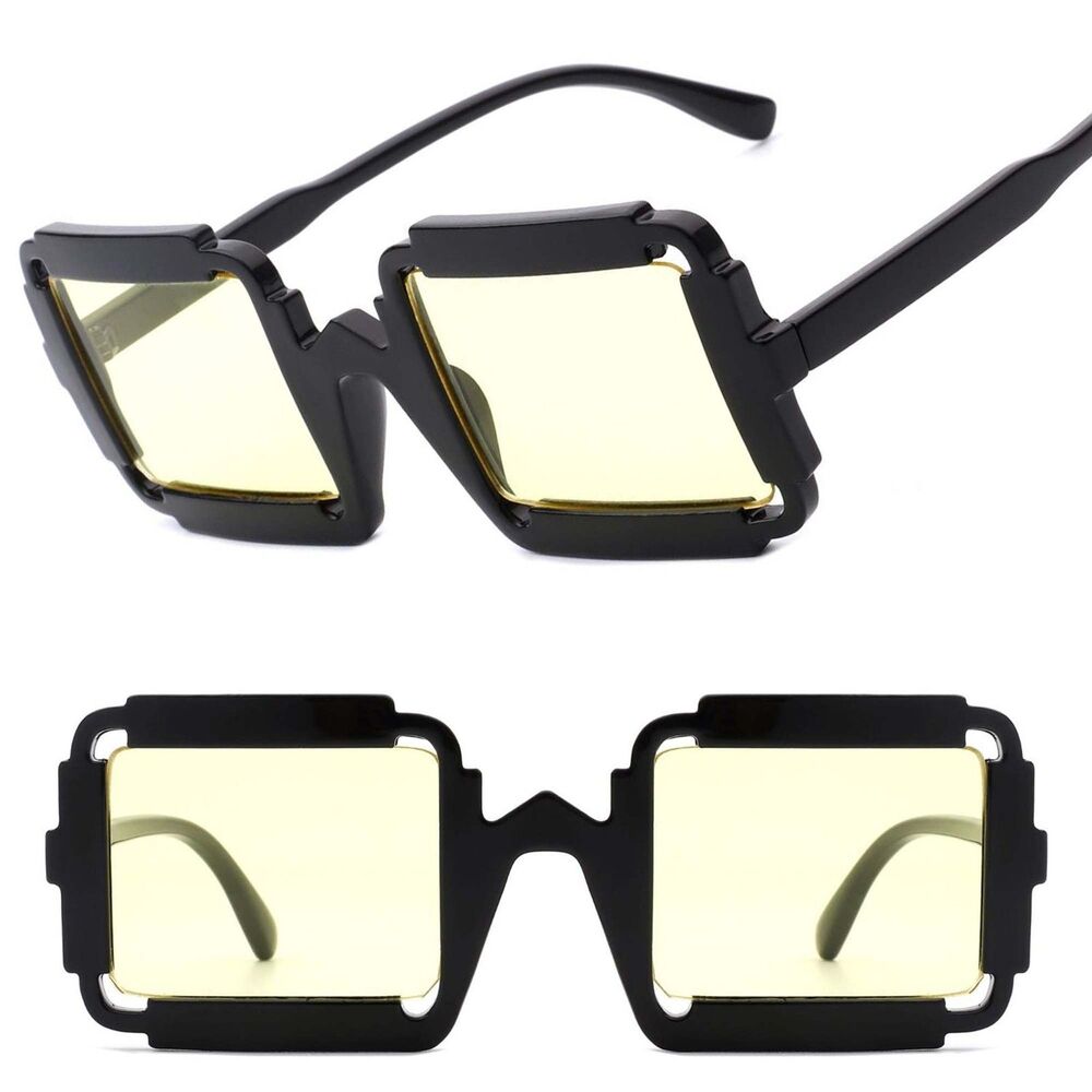 Bold Avant-garde Design Geometric Square Black & Yellow Sunglasses Mens Womens